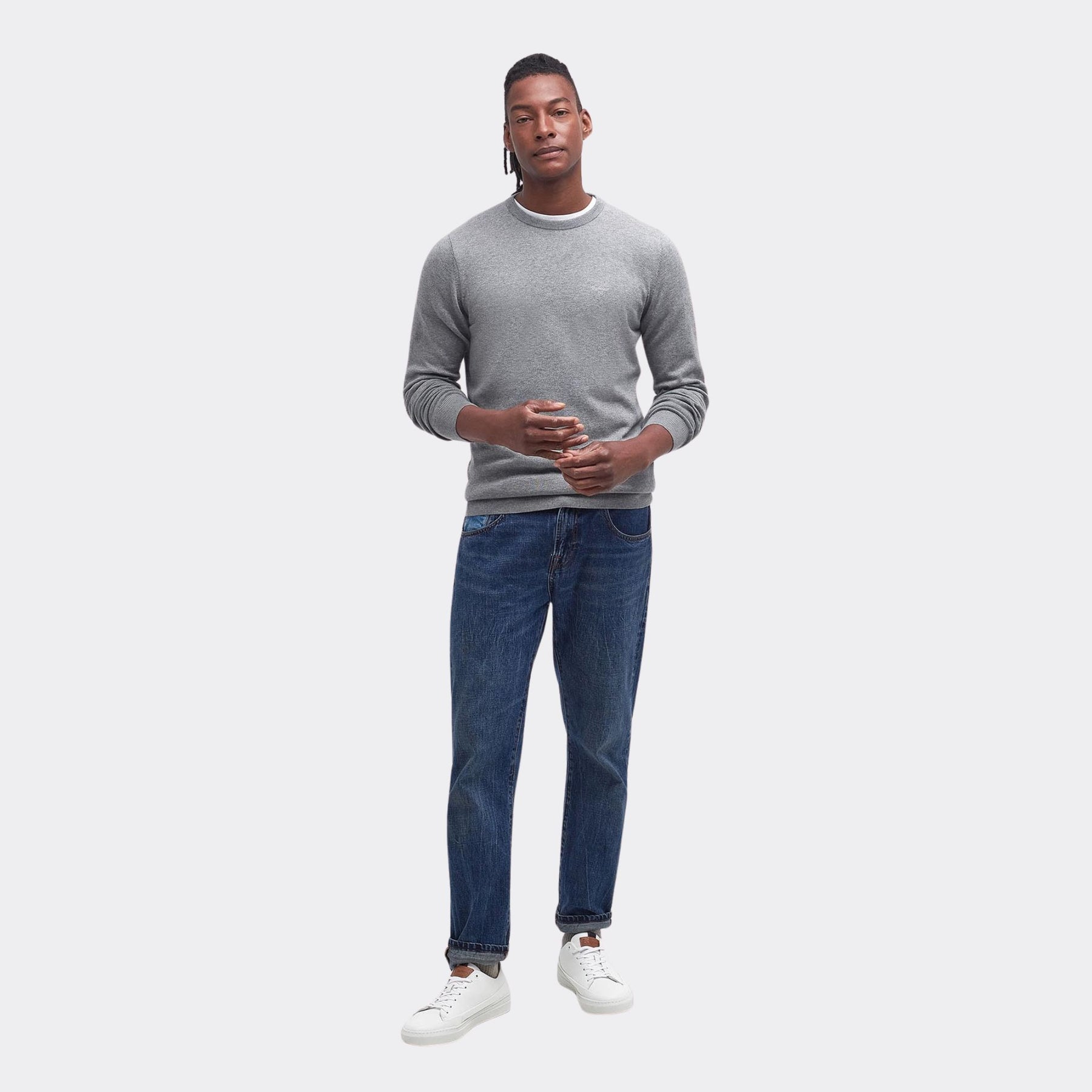 Barbour Men's Pima Cotton Crew Neck Jumper in Grey