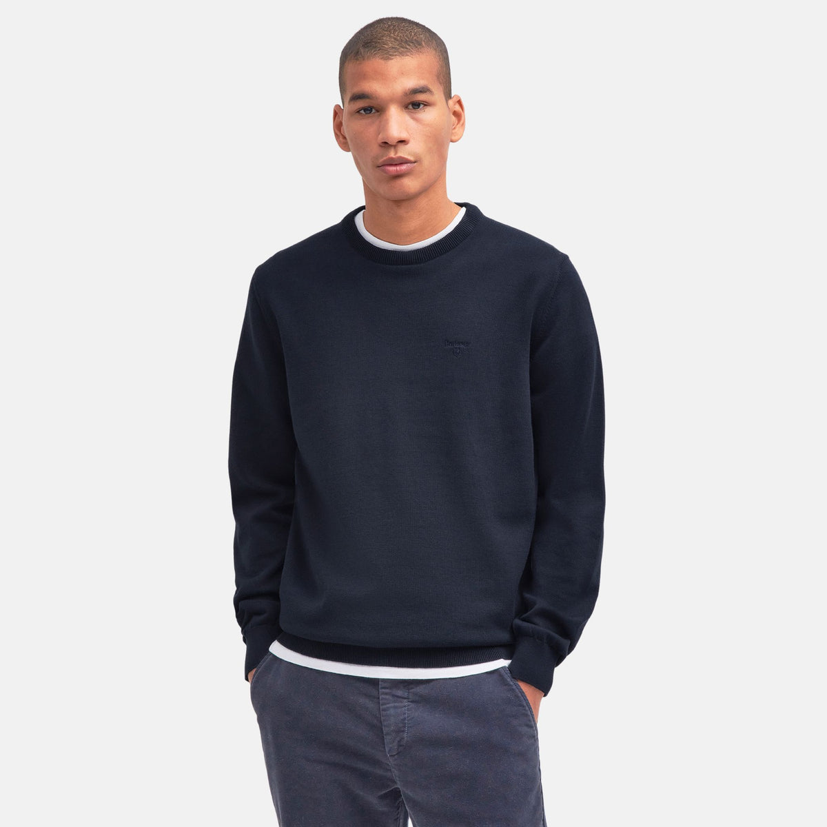 Barbour Men's Pima Cotton Crew Neck Jumper in Navy