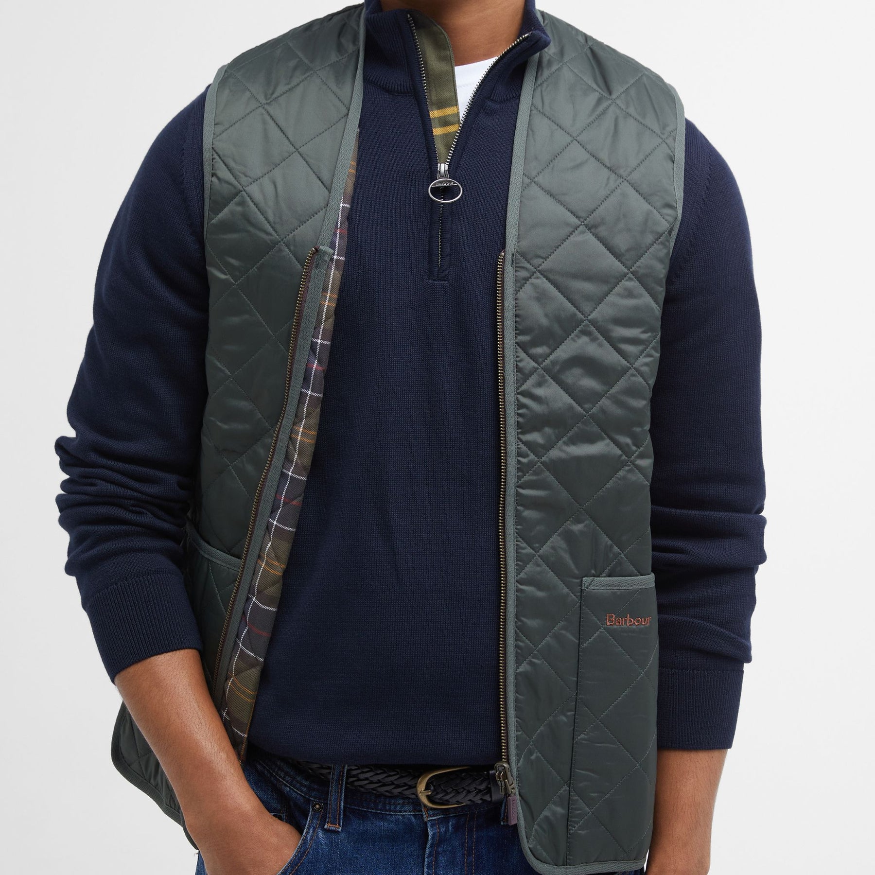 Barbour Men's Quilted Zip-In Liner Gilet in Olive Classic