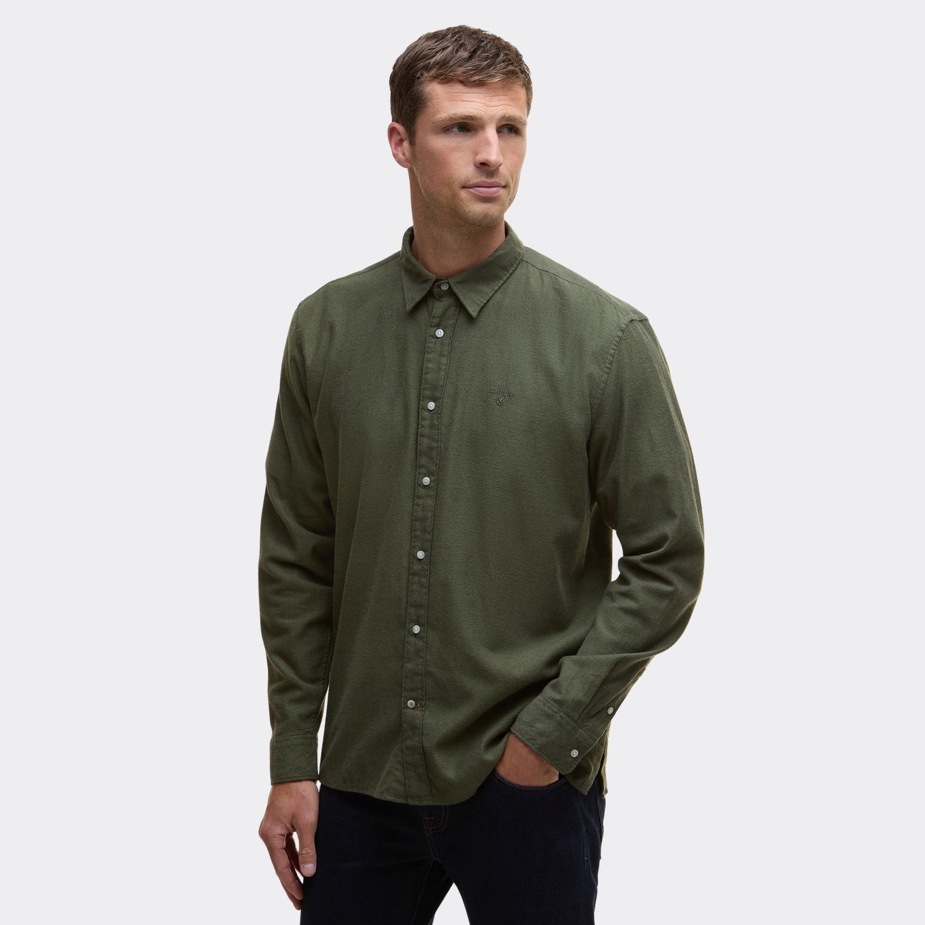 Barbour Men's Sealane Relaxed Long-Sleeved Shirt in Olive