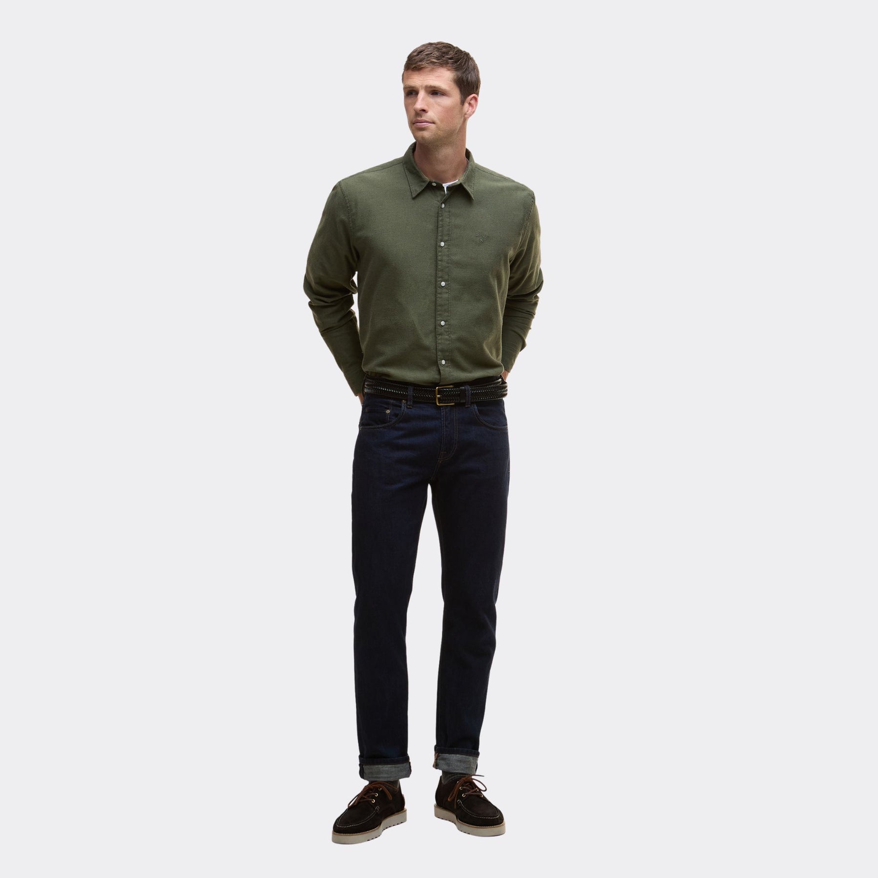 Barbour Men's Sealane Relaxed Long-Sleeved Shirt in Olive