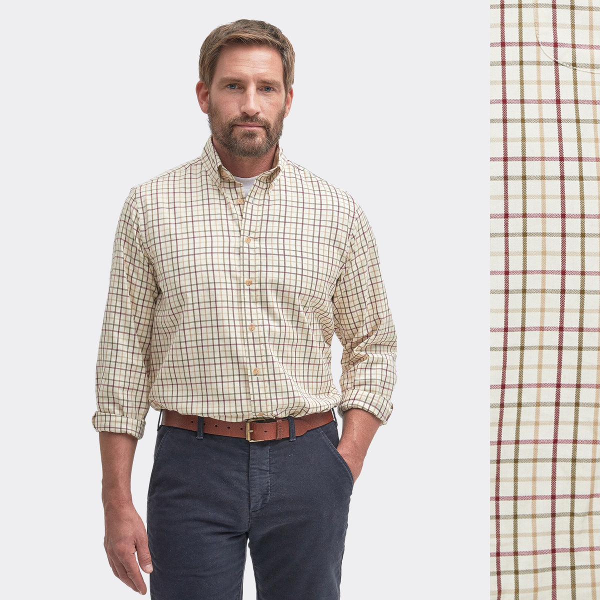 Barbour Men's Sporting Regular Long-Sleeved Shirt in Red & Khaki