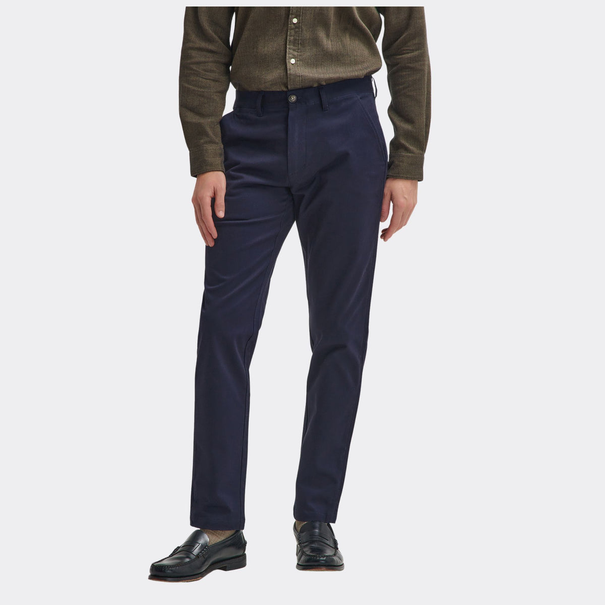 Barbour Men's Suede Sateen Tailored Trousers in Dark Navy