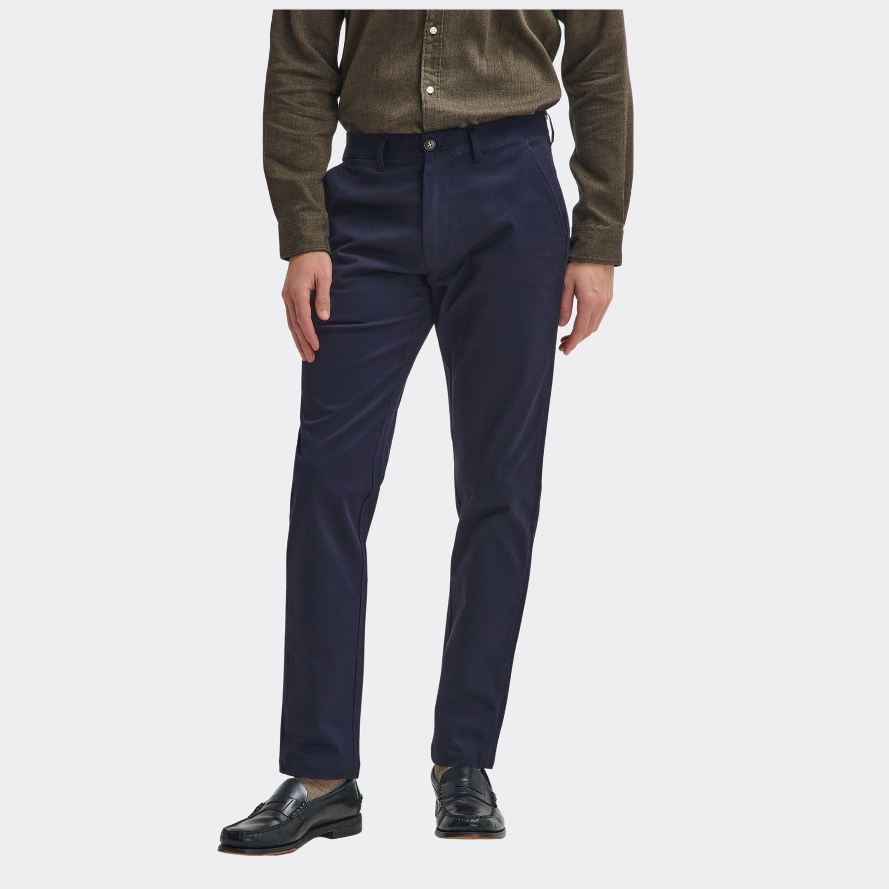 Barbour Men's Suede Sateen Tailored Trousers in Dark Navy