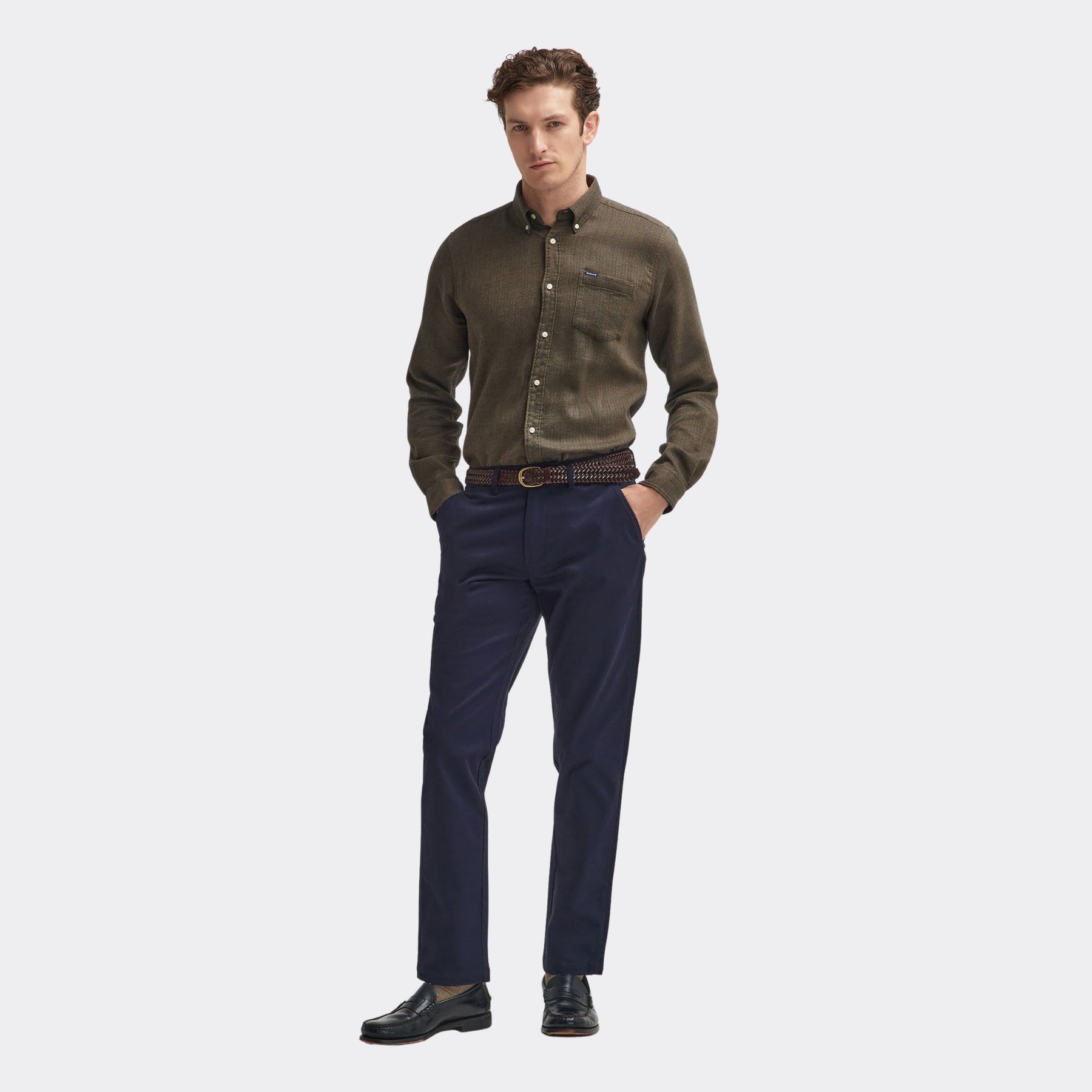 Barbour Men's Suede Sateen Tailored Trousers in Dark Navy