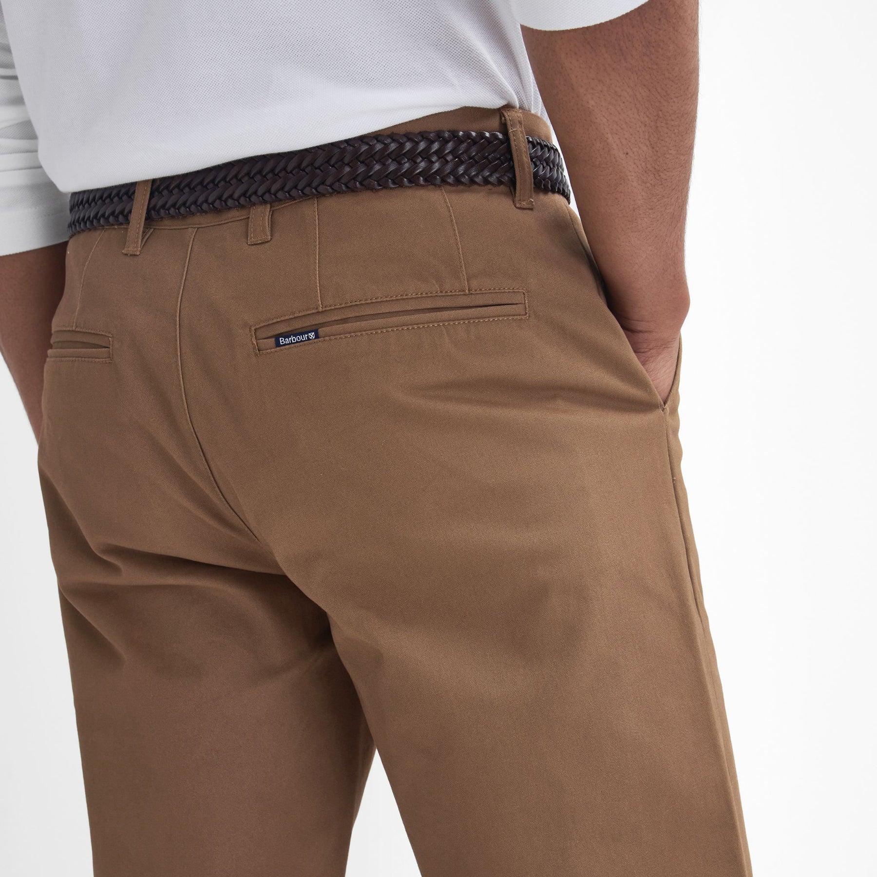 Barbour Men's Suede Sateen Tailored Trousers in Sandstone