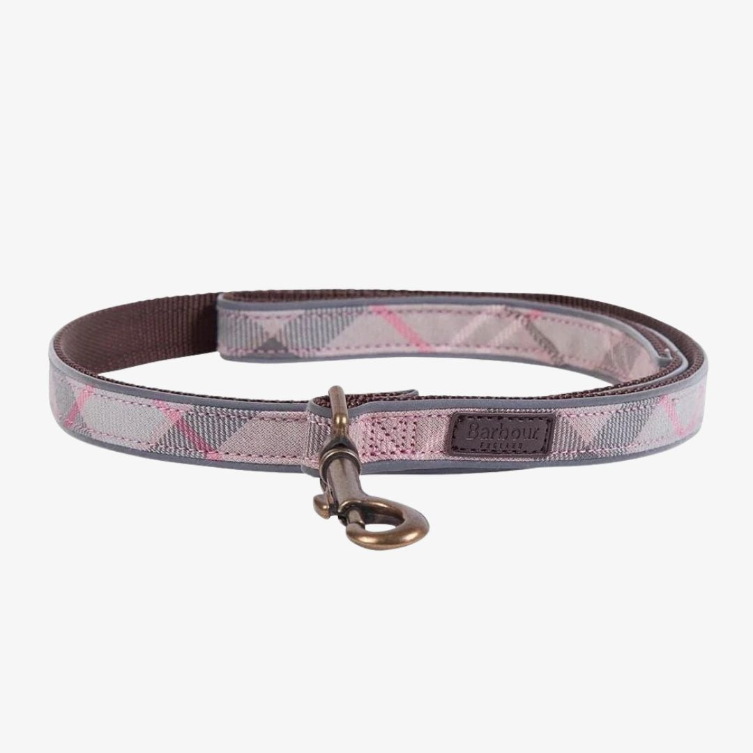 Barbour Printed Dog Lead in Pink Tartan
