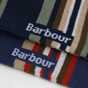 Barbour Summer Socks in Multi Stripe Navy & Green - 2 Pack