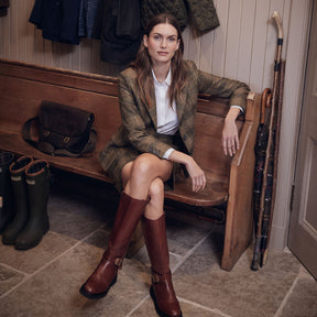 Barbour Women's Carlby Tailored Wool Blazer in Arabesque & Brown