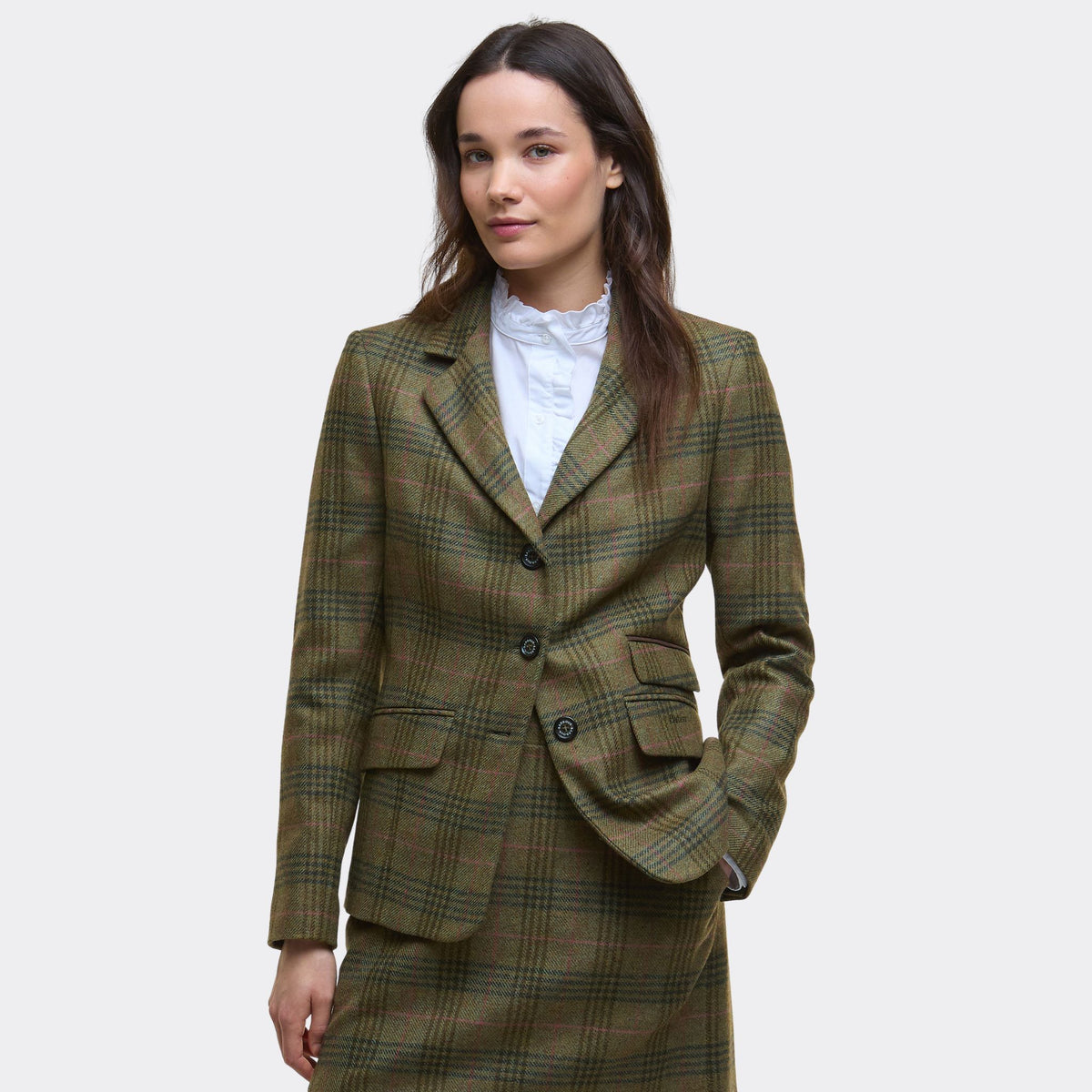 Barbour Women's Carlby Tailored Wool Blazer in Arabesque & Brown
