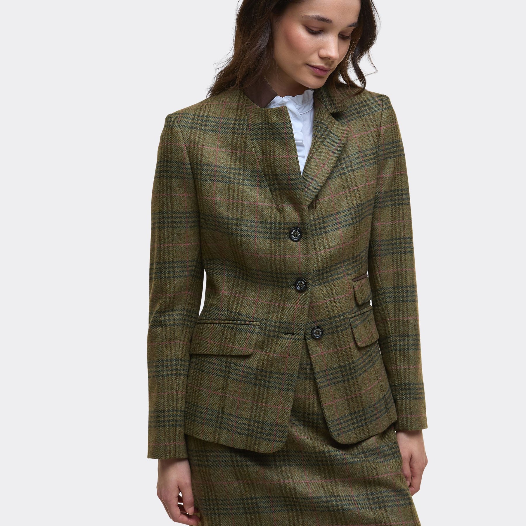 Barbour Women's Carlby Tailored Wool Blazer in Arabesque & Brown