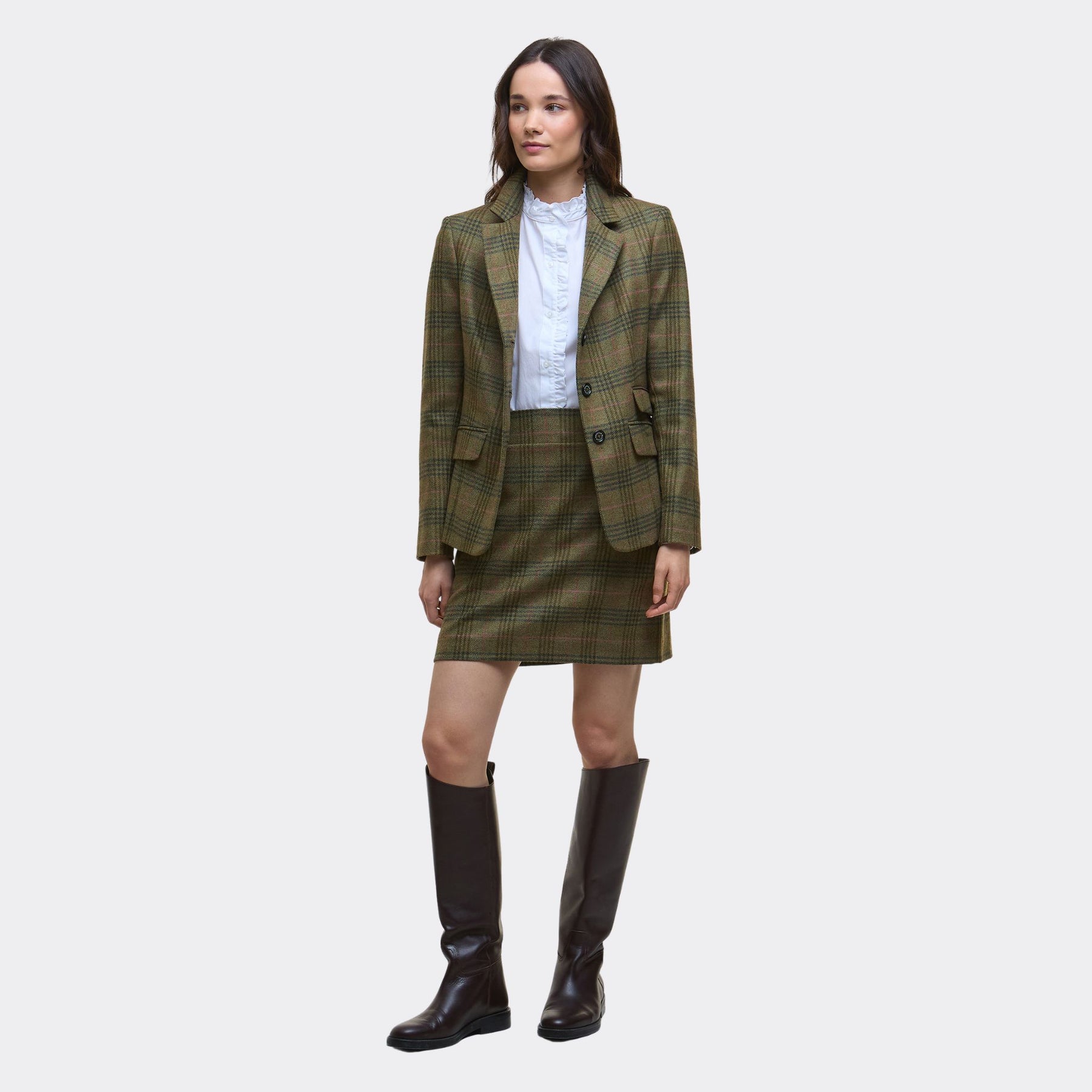 Barbour Women's Carlby Tailored Wool Blazer in Arabesque & Brown