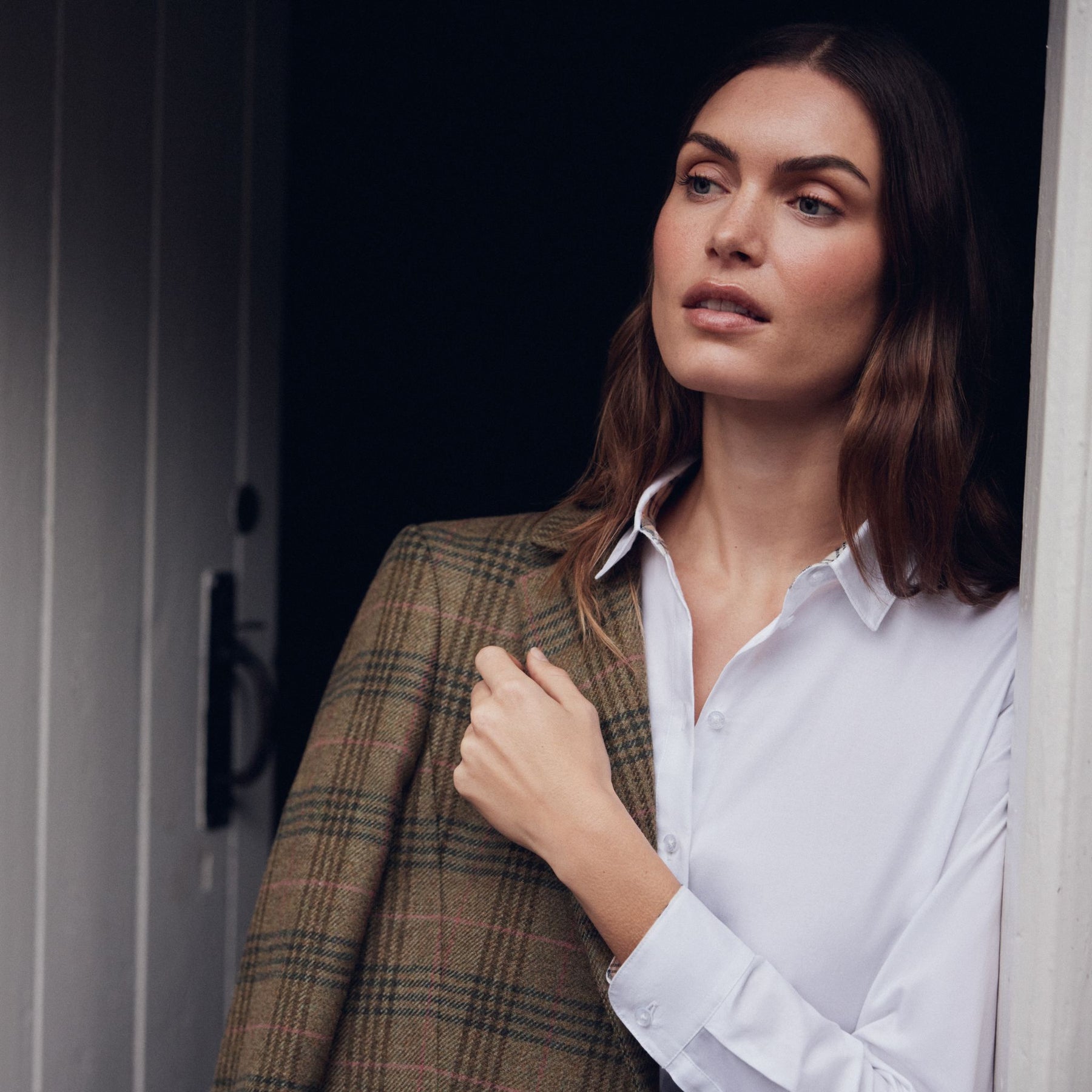Barbour Women's Carlby Tailored Wool Blazer in Arabesque & Brown