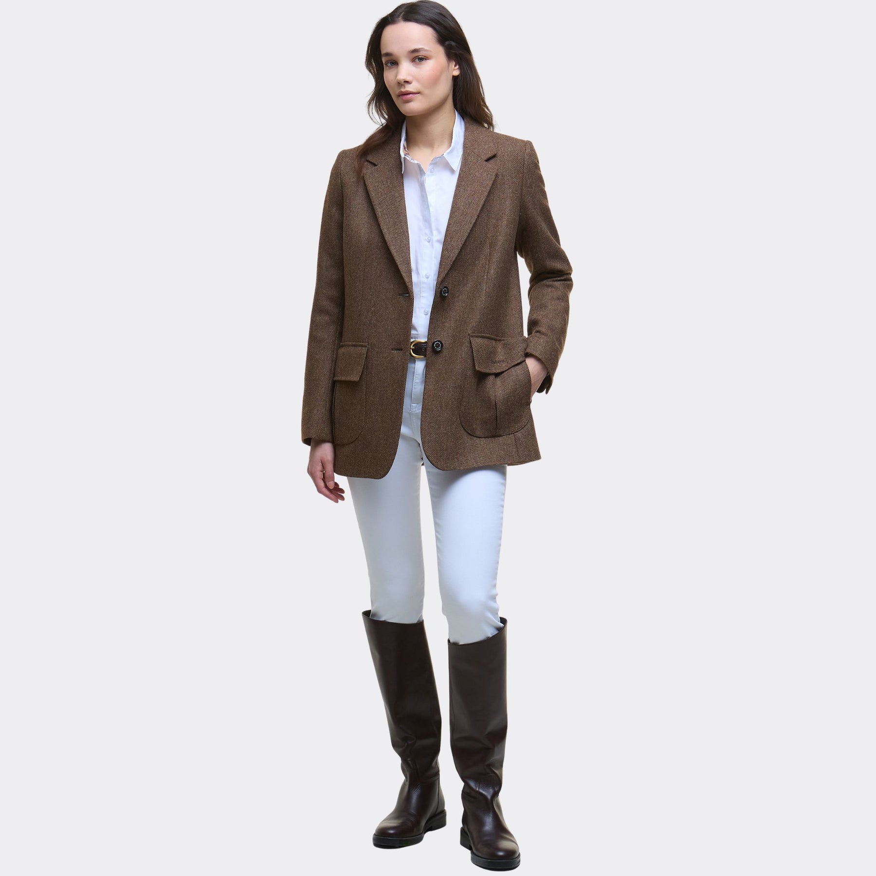 Barbour Women's Elm Tailored Wool Blazer in Military Brown