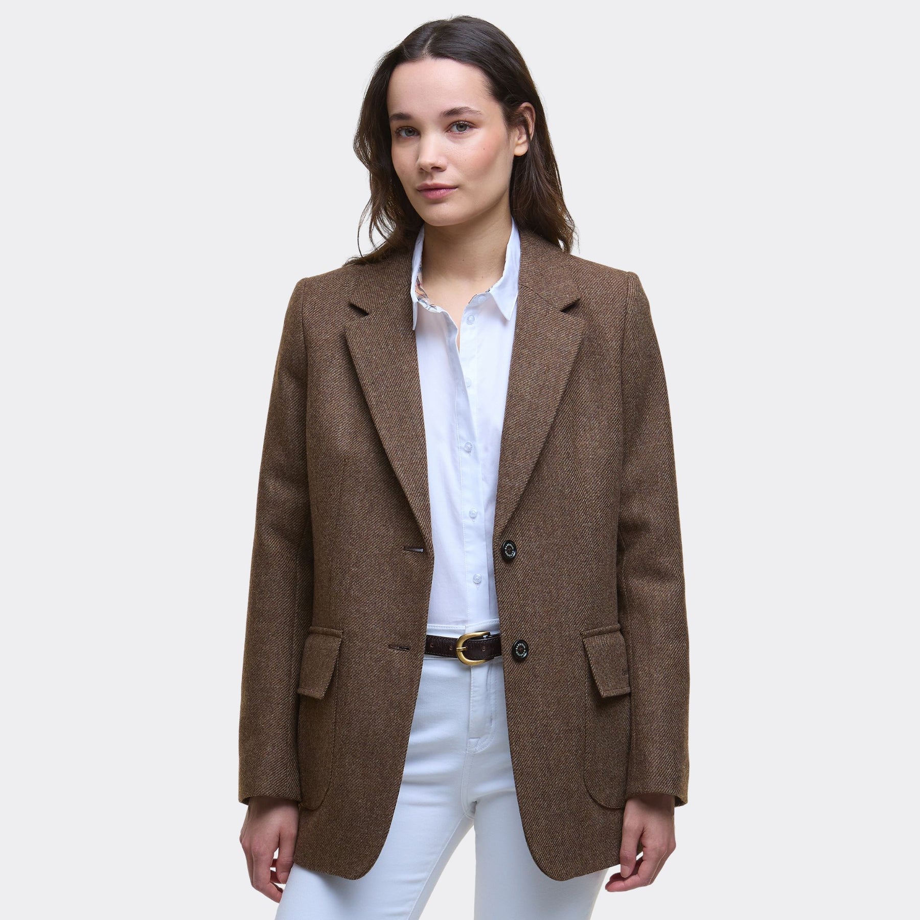 Barbour Women's Elm Tailored Wool Blazer in Military Brown