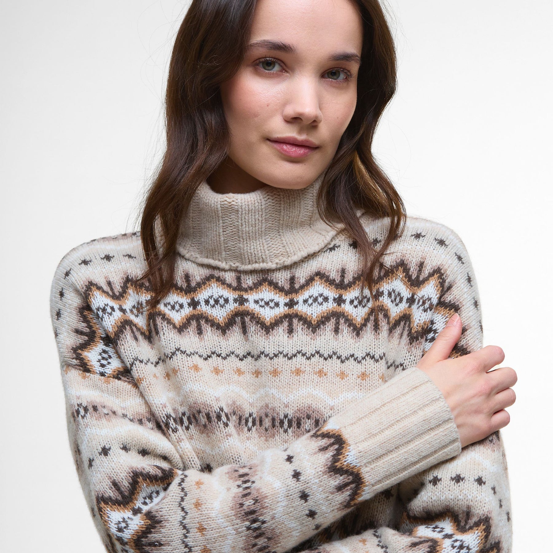 Barbour Women's Helen Fair isle Roll-Neck Jumper in Birch Multi
