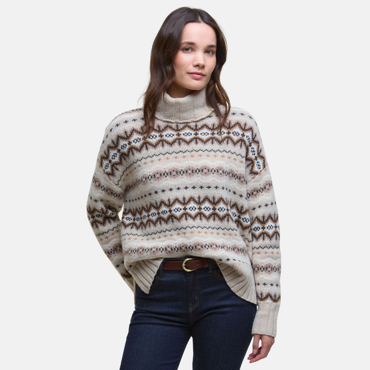 Barbour Women's Helen Fair isle Roll-Neck Jumper in Birch Multi