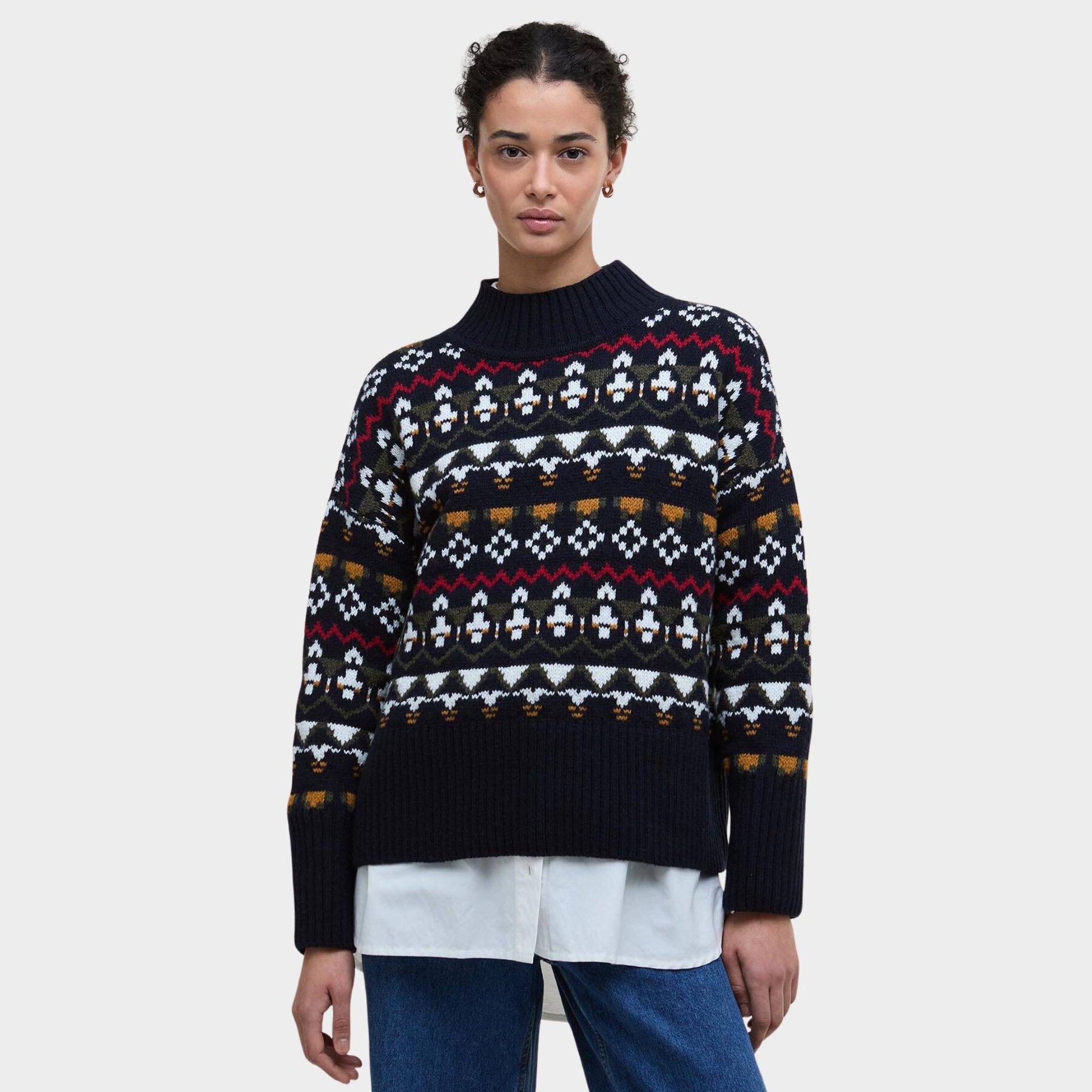 Barbour Women's Larisa Fair Isle High-Neck Jumper in Navy