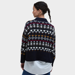 Barbour Women's Larisa Fair Isle High-Neck Jumper in Navy