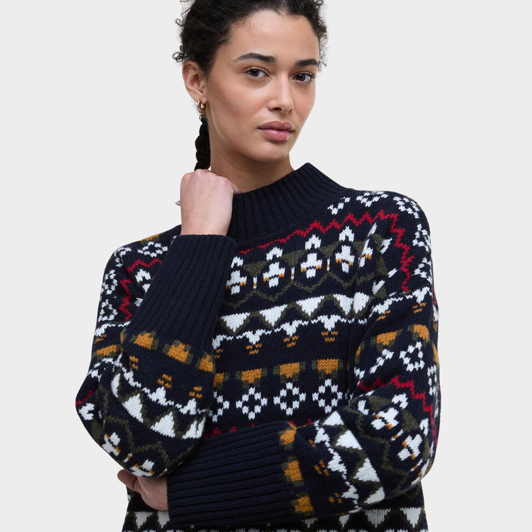 Barbour Women's Larisa Fair Isle High-Neck Jumper in Navy