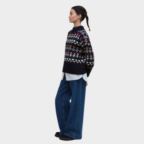 Barbour Women's Larisa Fair Isle High-Neck Jumper in Navy