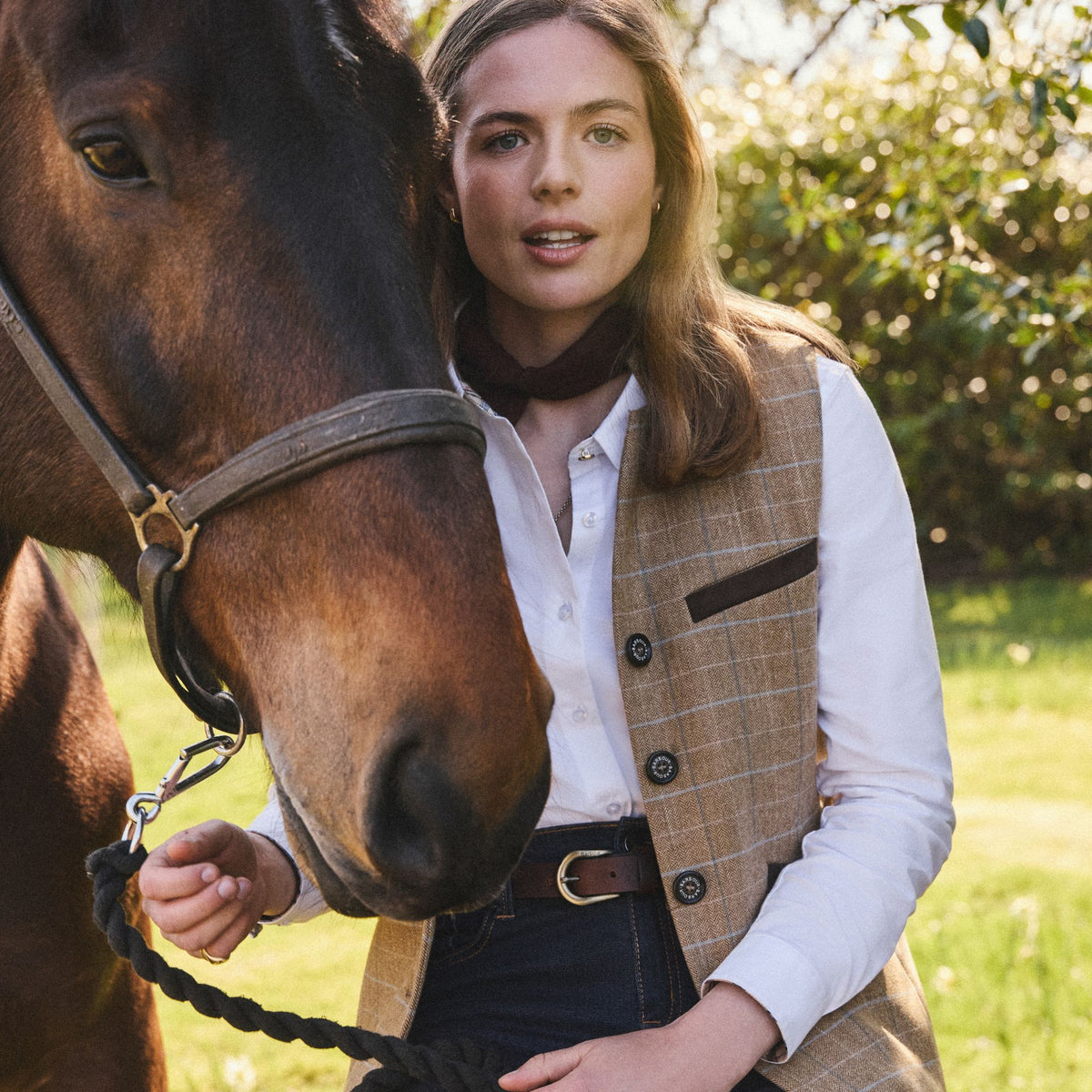 Barbour Women's Lavender Tailored Long-Sleeved Shirt in White & Hessian Tartan