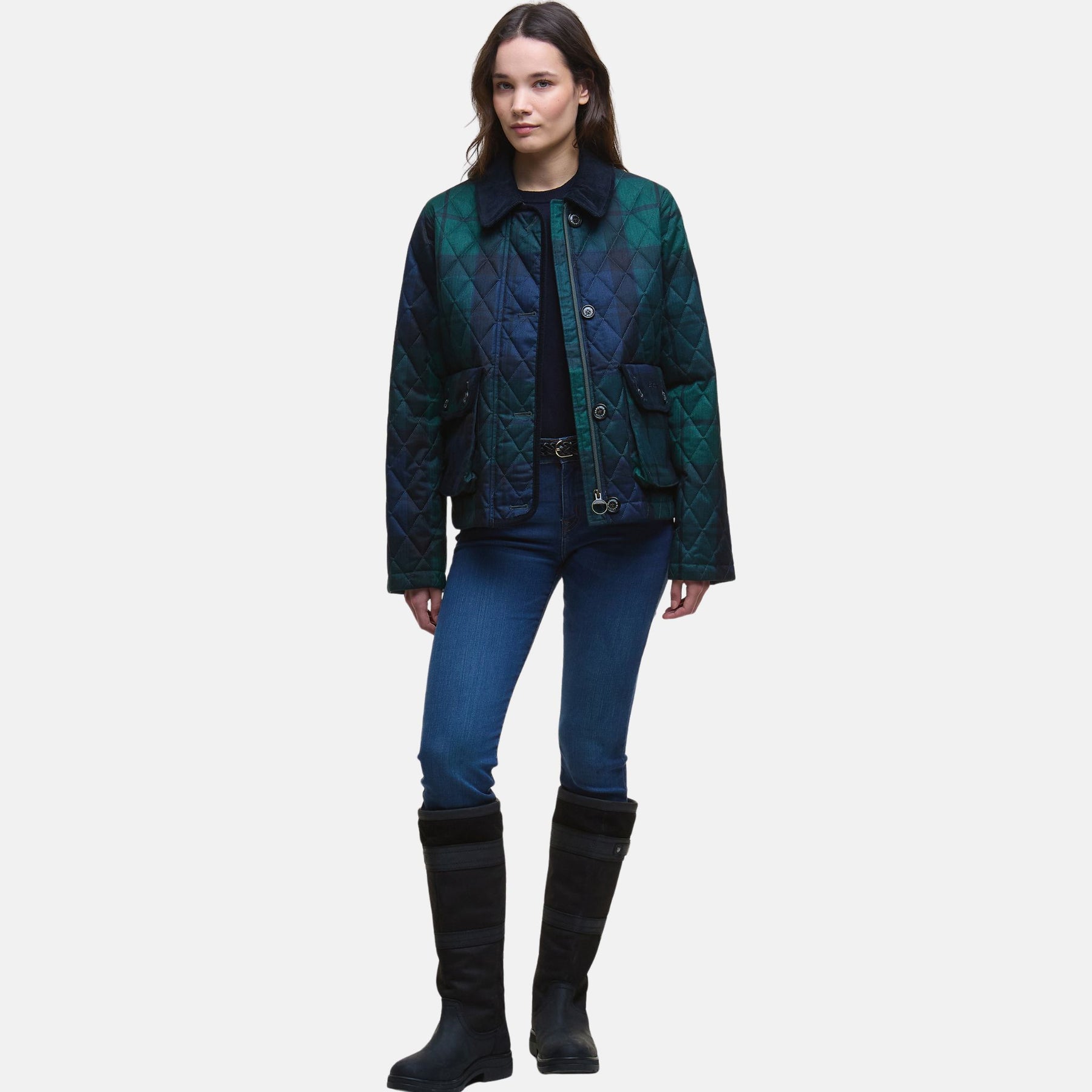 Barbour Women's Loudon Tartan Quilted Jacket in Blackwatch Tartan
