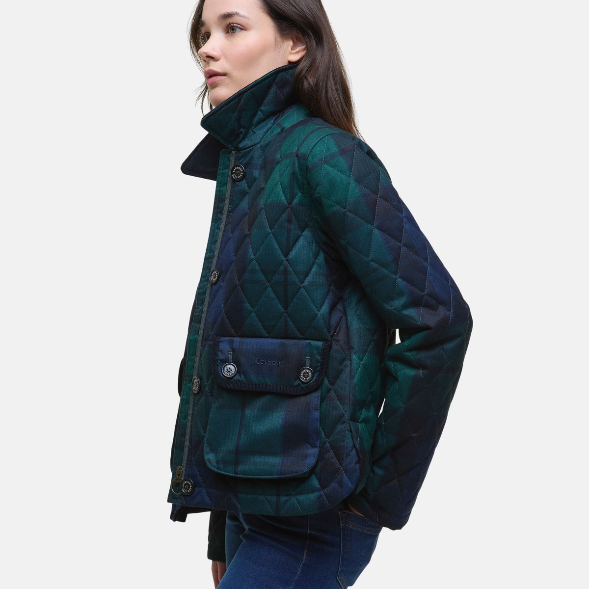 Barbour Women's Loudon Tartan Quilted Jacket in Blackwatch Tartan