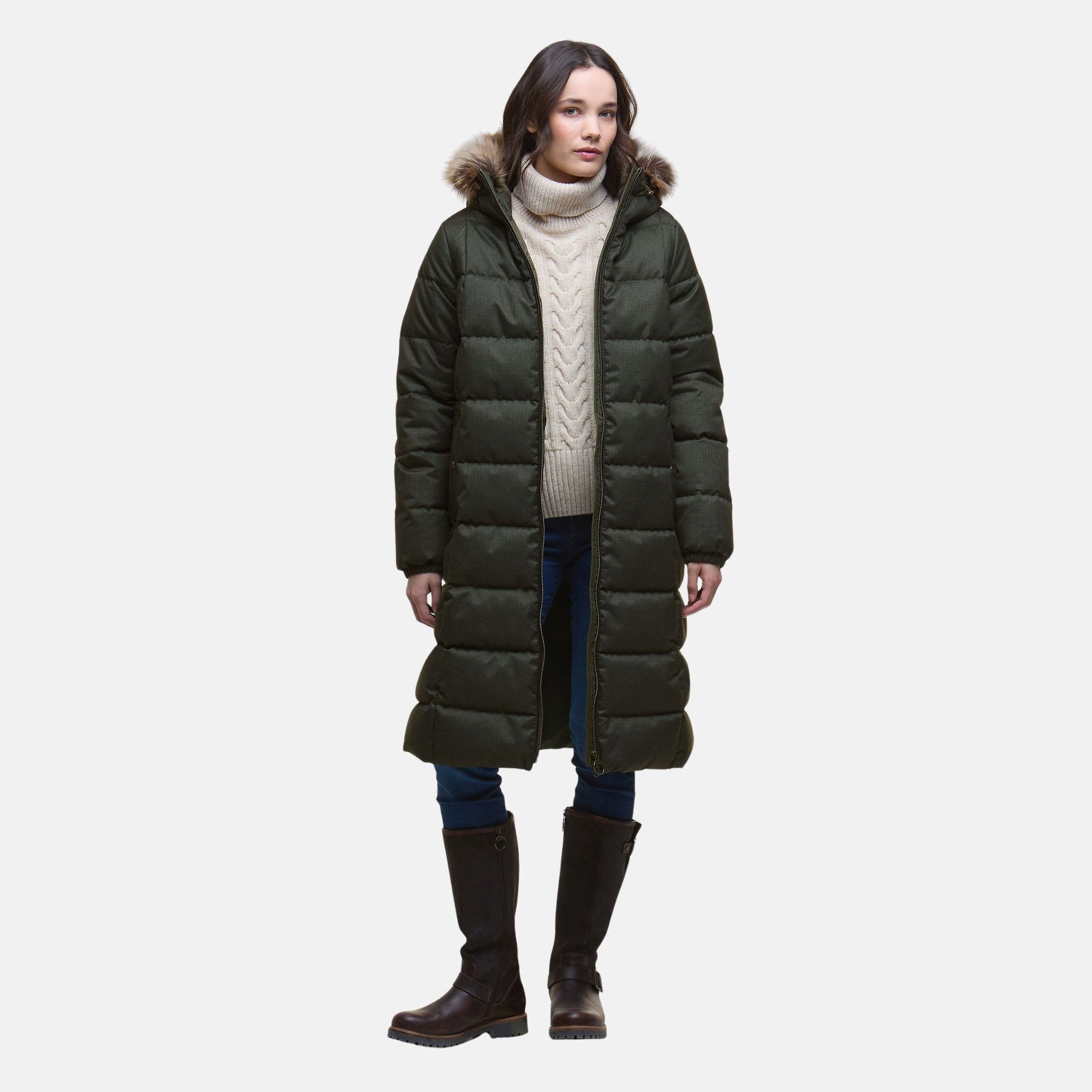Barbour Women's Marjoram Puffer Long Jacket in Olive Classic