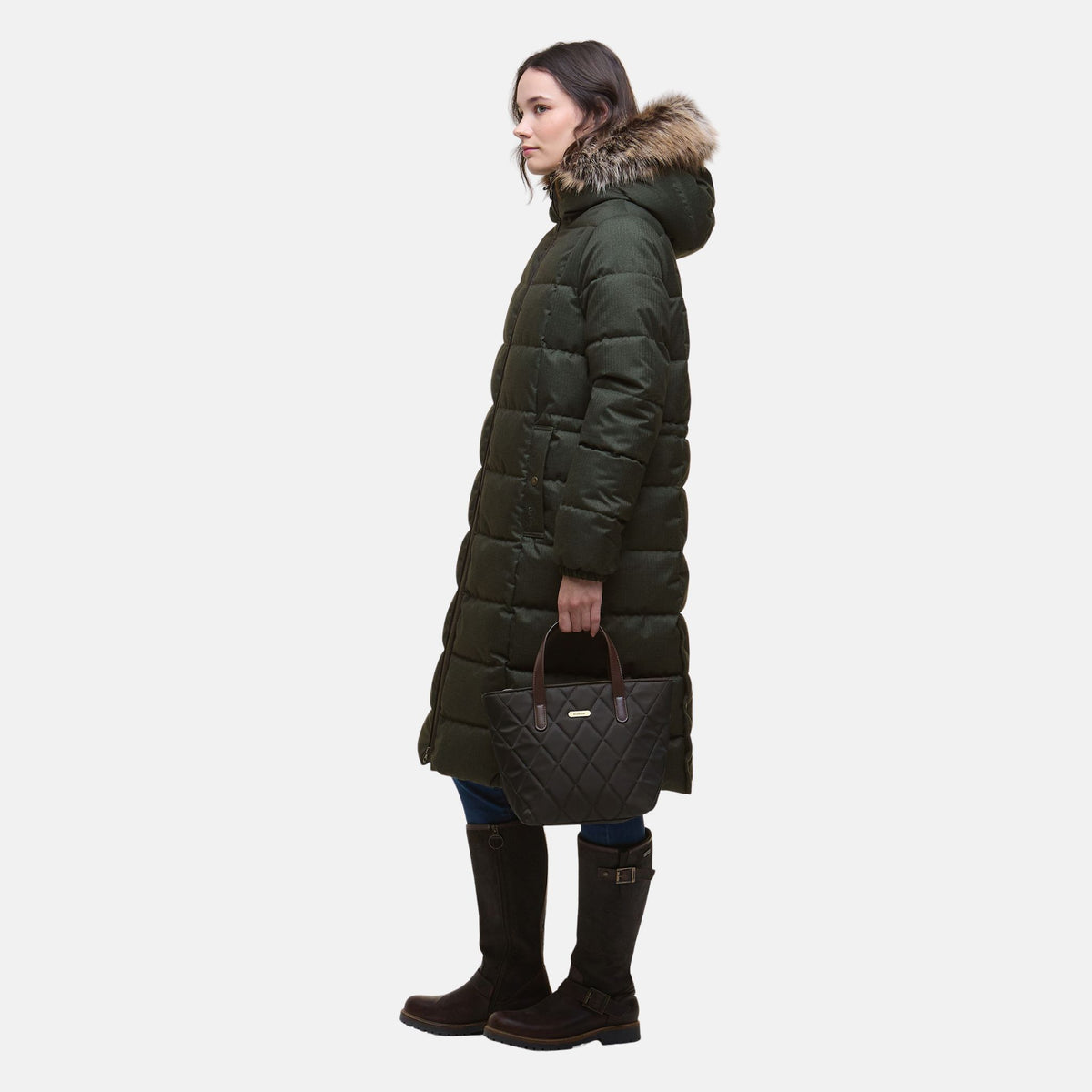 Barbour Women's Marjoram Puffer Long Jacket in Olive Classic