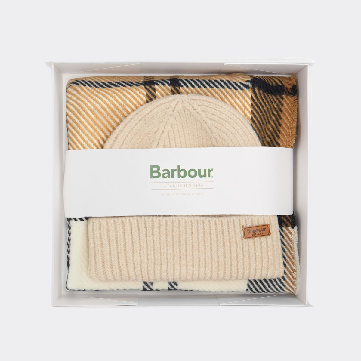 Barbour Women's Pendle Beanie & Blair Scarf Gift Set in Hessian Navy