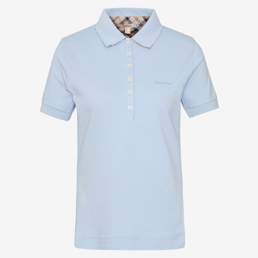 Barbour Women's Portsdown Polo Shirt in Breeze Blue & Hessian