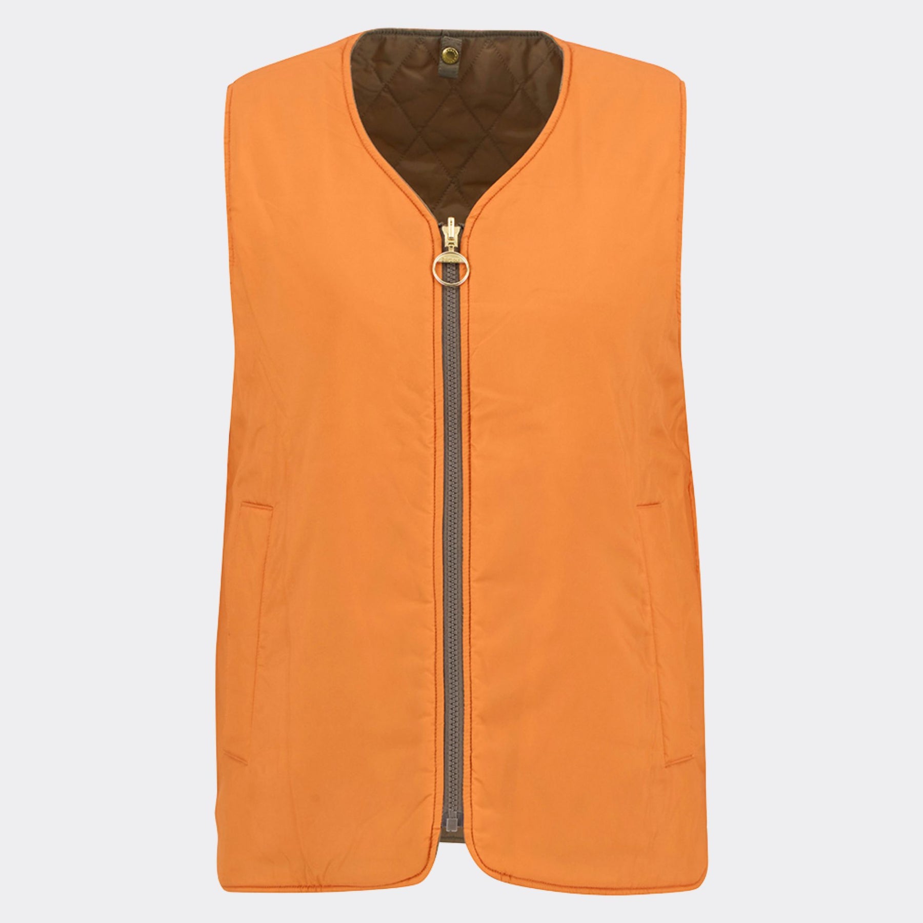 Barbour Women's Reversible Quilted Liner Gilet in Timberwolf & Marigold