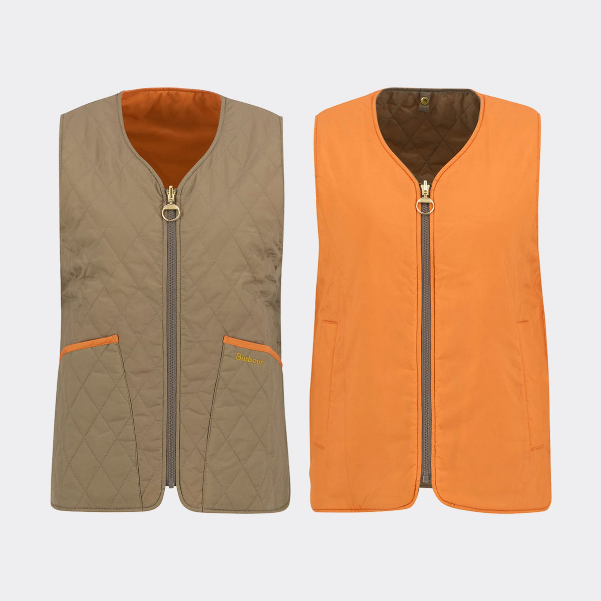 Barbour Women's Reversible Quilted Liner Gilet in Timberwolf & Marigold