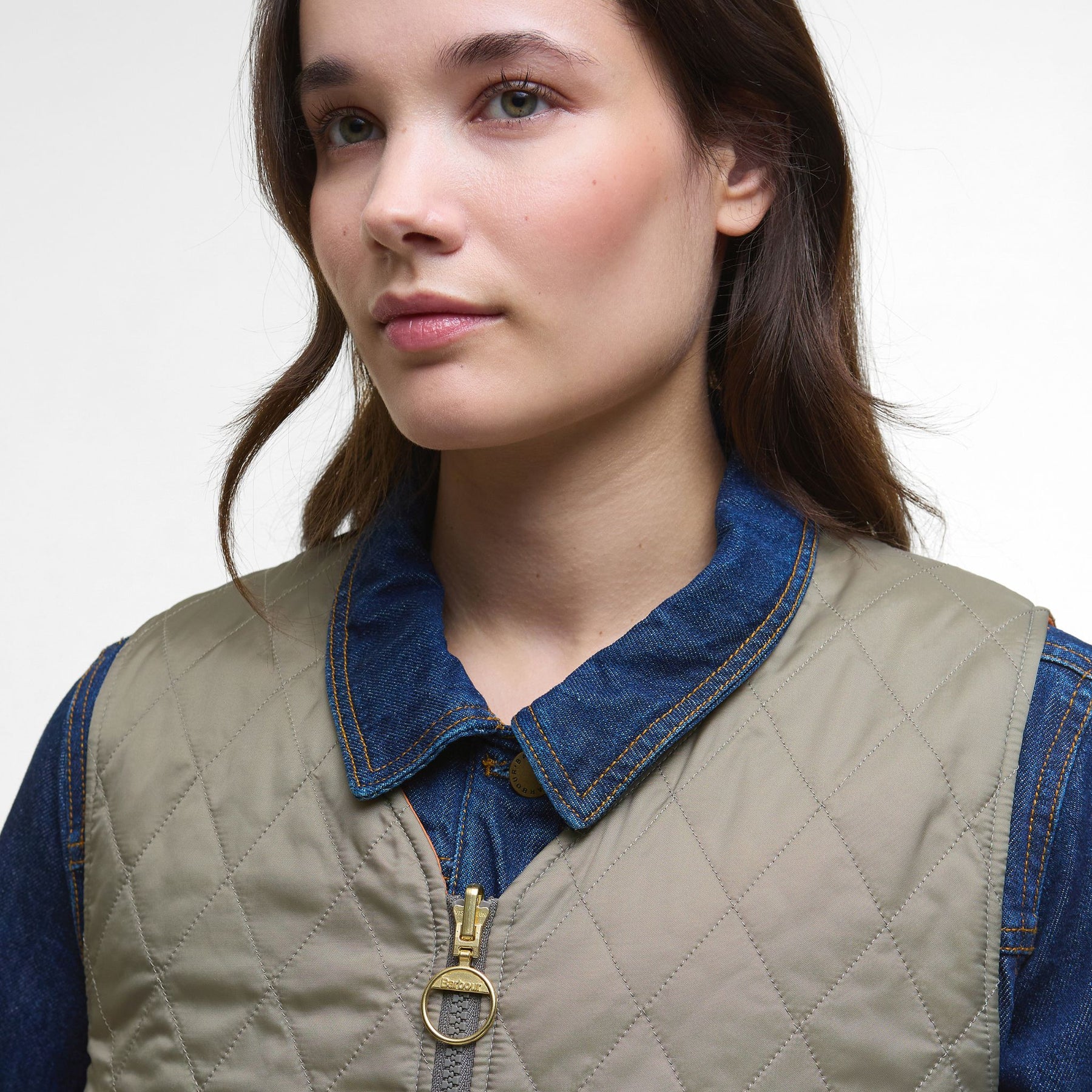Barbour Women's Reversible Quilted Liner Gilet in Timberwolf & Marigold