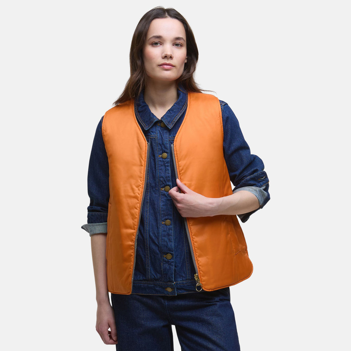 Barbour Women's Reversible Quilted Liner Gilet in Timberwolf & Marigold