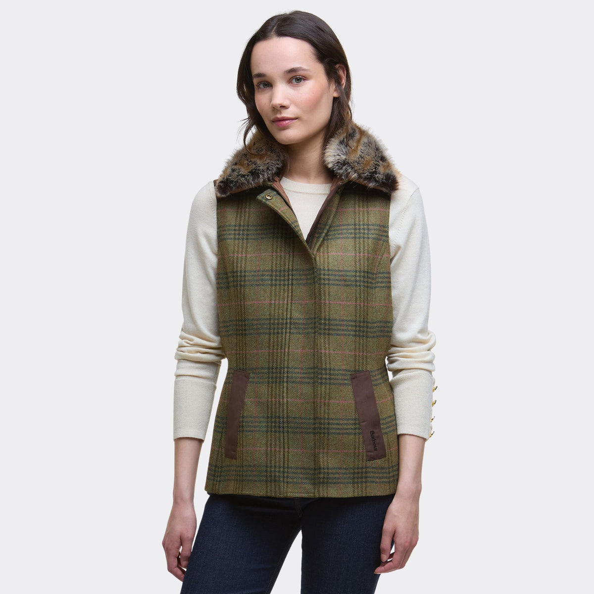Barbour Women's Rosemary Wool Gilet in Arabesque & Brown