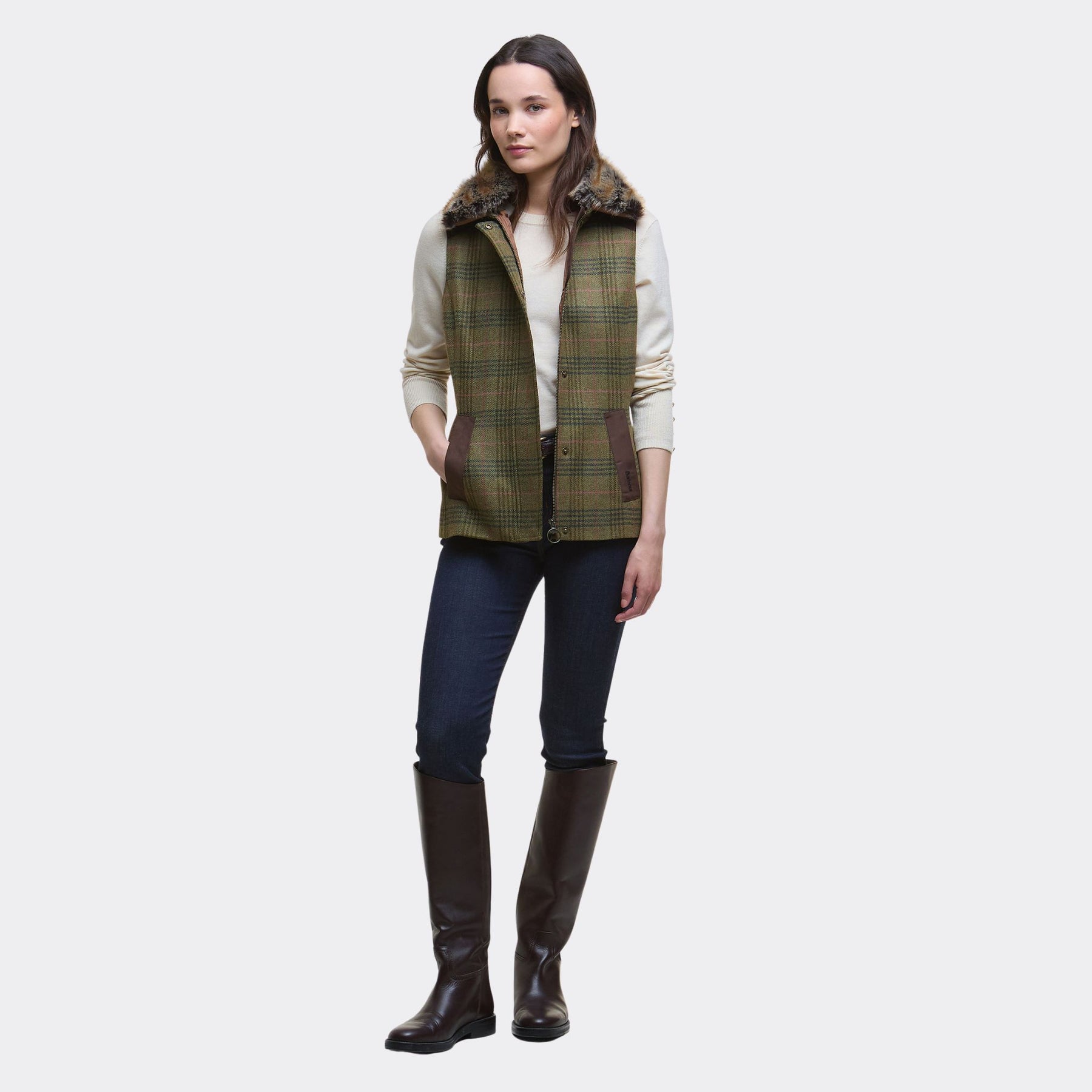 Barbour Women's Rosemary Wool Gilet in Arabesque & Brown