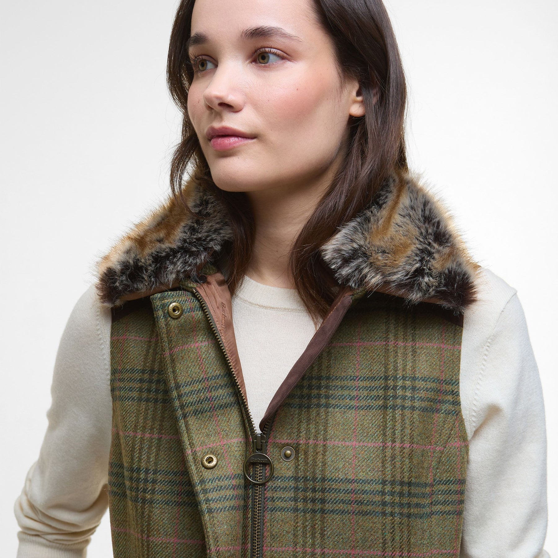 Barbour Women's Rosemary Wool Gilet in Arabesque & Brown