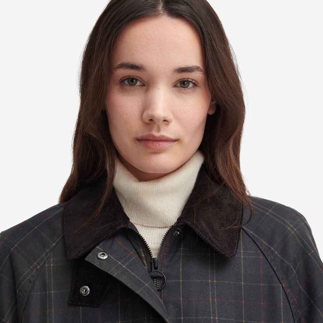 Barbour Women's Tartan Ashby Waxed Jacket in Dark Classic