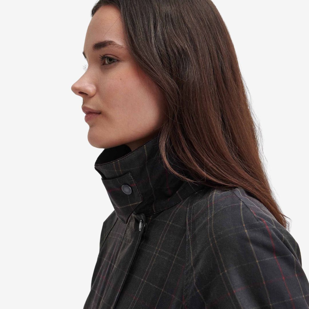 Barbour Women's Tartan Ashby Waxed Jacket in Dark Classic