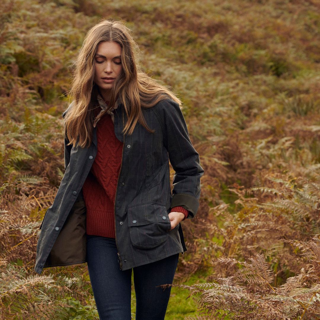 Barbour Women's Tartan Ashby Waxed Jacket in Dark Classic