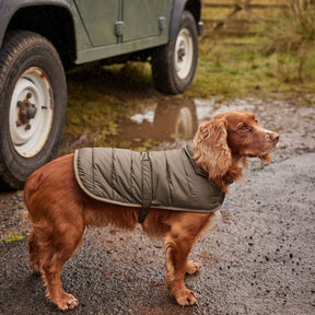 Barbour Baffle Quilted Dog Coat in Dark Olive