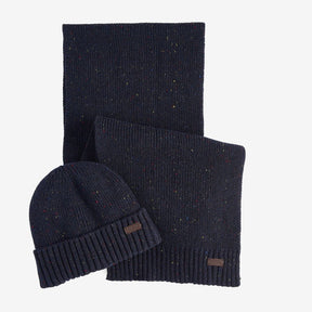 Barbour Carlton Fleck Beanie & Scarf Gift Set in Navy