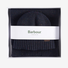 Barbour Carlton Fleck Beanie & Scarf Gift Set in Navy