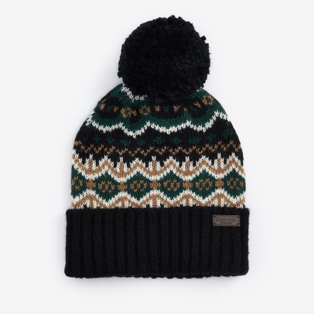 Barbour Case Fairisle Beanie in Green Loch