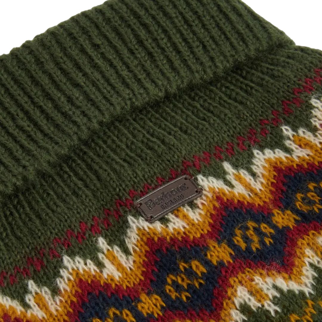 Barbour Fair isle Dog Jumper & Bobble Hat Gift Set in Olive