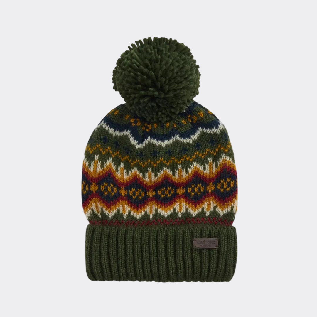 Barbour Fair isle Dog Jumper & Bobble Hat Gift Set in Olive