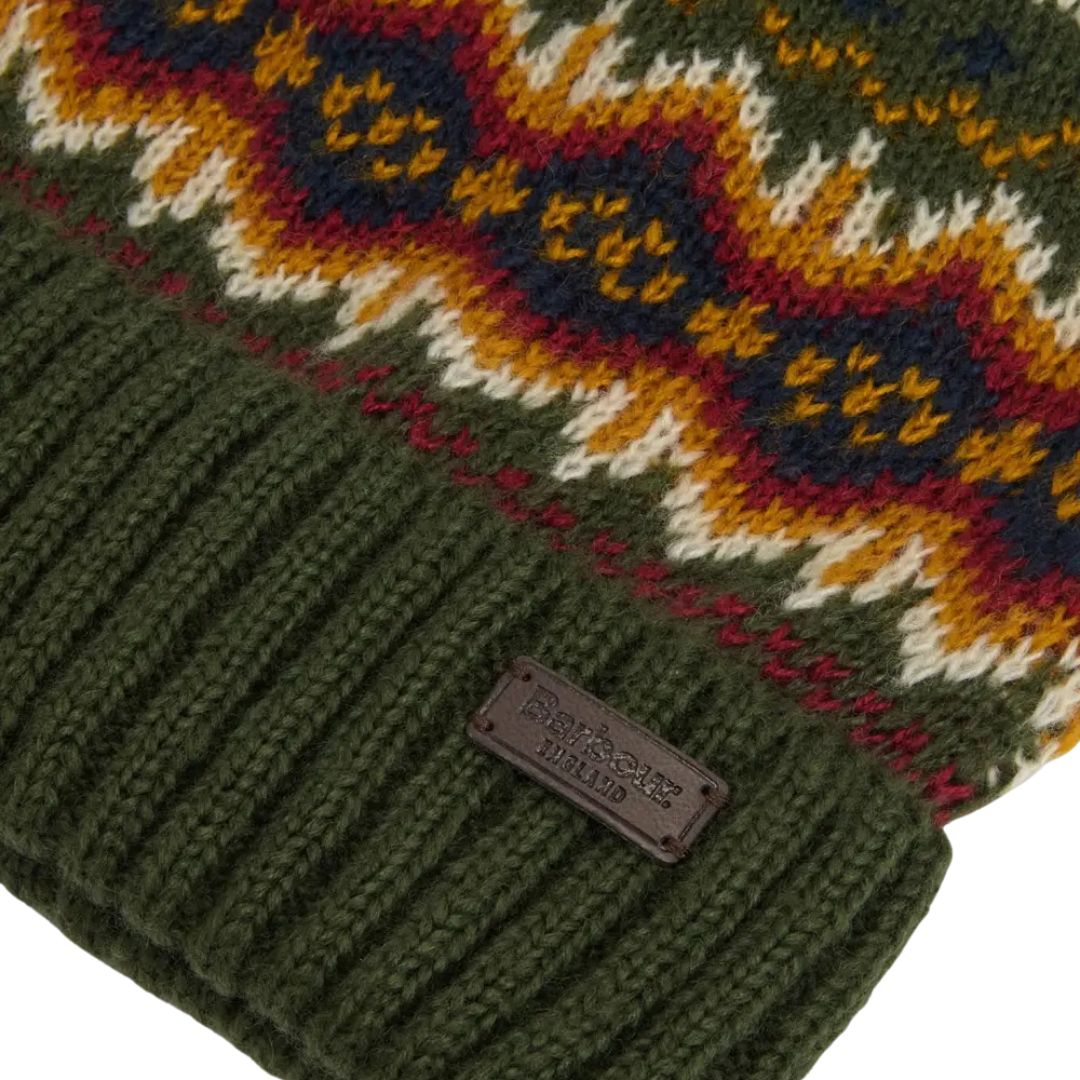 Barbour Fair isle Dog Jumper & Bobble Hat Gift Set in Olive