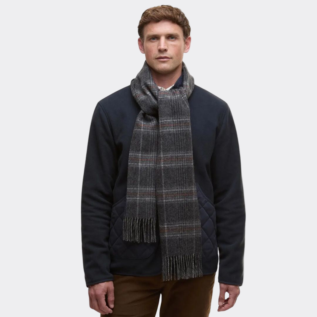 Barbour Marsden Reversible Lambswool Scarf in Grey and Navy